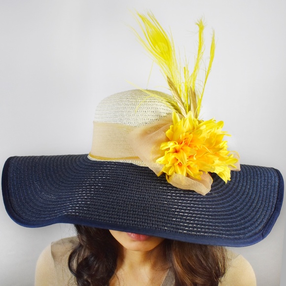 Feather & Flower Wide Floppy Kentucky Derby … - Picture 1 of 3